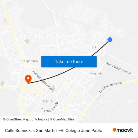 Calle Solano/Jr. San Martín to Colegio Juan Pablo II map