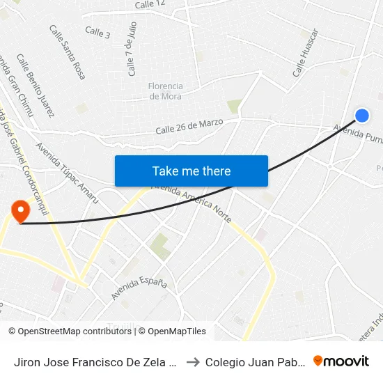 Jiron Jose Francisco De Zela 1482 to Colegio Juan Pablo II map