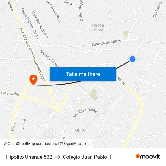 Hipolito Unanue 532 to Colegio Juan Pablo II map