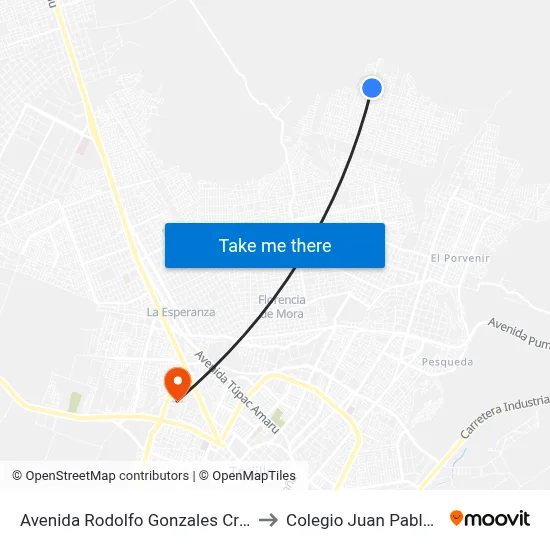 Avenida Rodolfo Gonzales Cruz to Colegio Juan Pablo II map