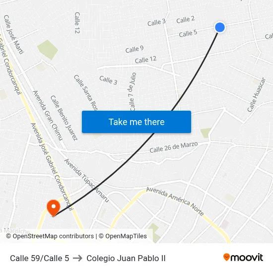 Calle 59/Calle 5 to Colegio Juan Pablo II map