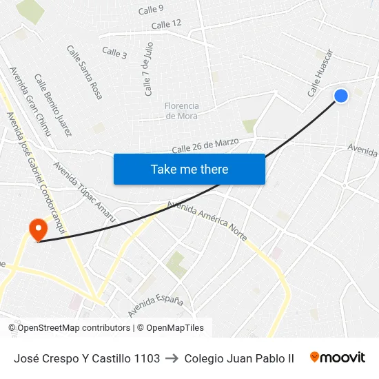 José Crespo Y Castillo 1103 to Colegio Juan Pablo II map