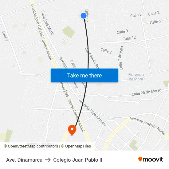 Ave. Dinamarca to Colegio Juan Pablo II map