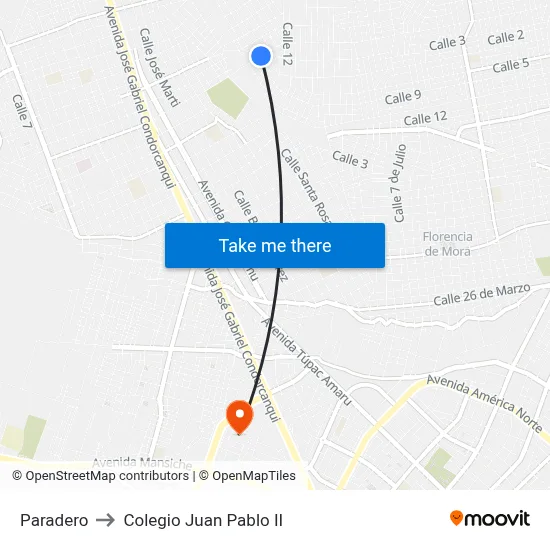 Paradero to Colegio Juan Pablo II map