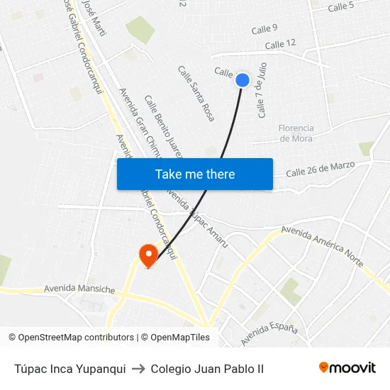 Túpac Inca Yupanqui to Colegio Juan Pablo II map