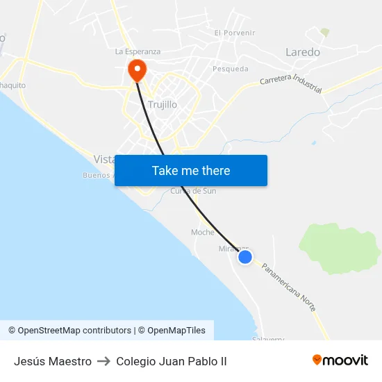 Jesús Maestro to Colegio Juan Pablo II map
