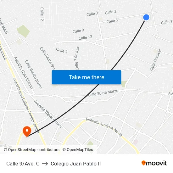 Calle 9/Ave. C to Colegio Juan Pablo II map