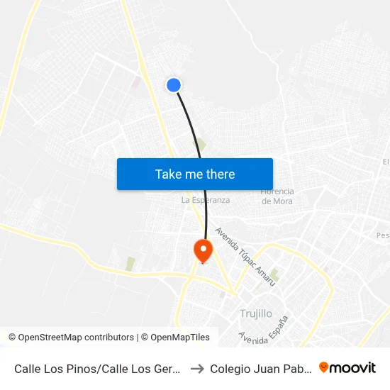 Calle Los Pinos/Calle Los Geranios to Colegio Juan Pablo II map