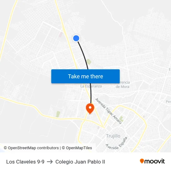 Los Claveles 9-9 to Colegio Juan Pablo II map