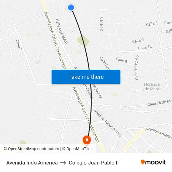 Avenida Indo America to Colegio Juan Pablo II map