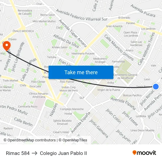 Rimac 584 to Colegio Juan Pablo II map
