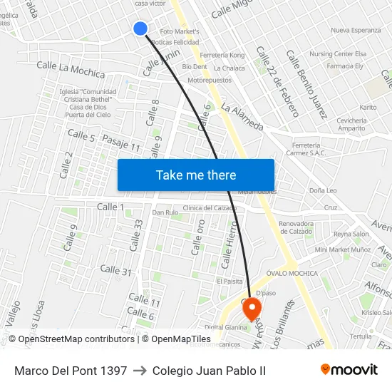 Marco Del Pont 1397 to Colegio Juan Pablo II map