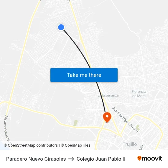 Paradero Nuevo Girasoles to Colegio Juan Pablo II map