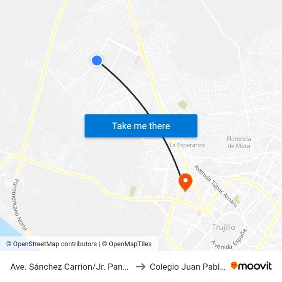 Ave. Sánchez Carrion/Jr. Panamá to Colegio Juan Pablo II map