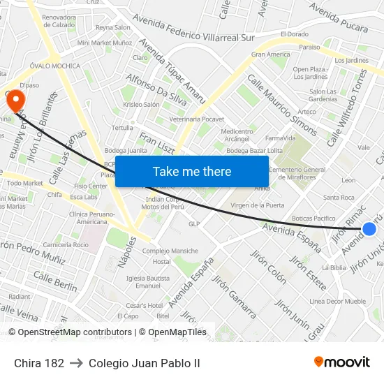 Chira 182 to Colegio Juan Pablo II map