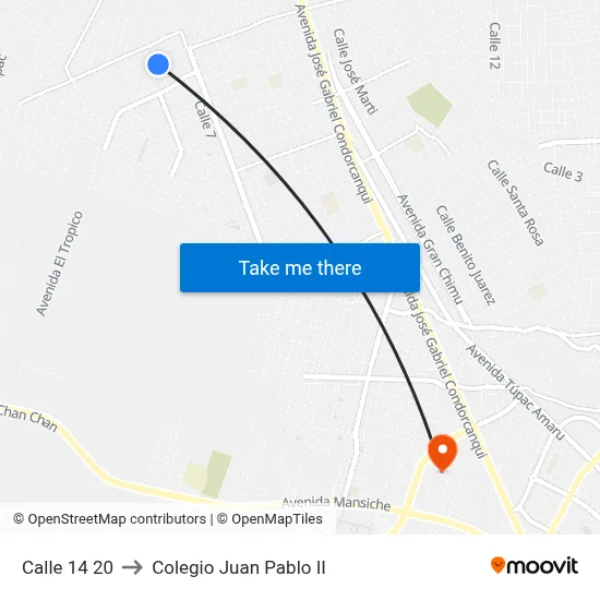 Calle 14 20 to Colegio Juan Pablo II map