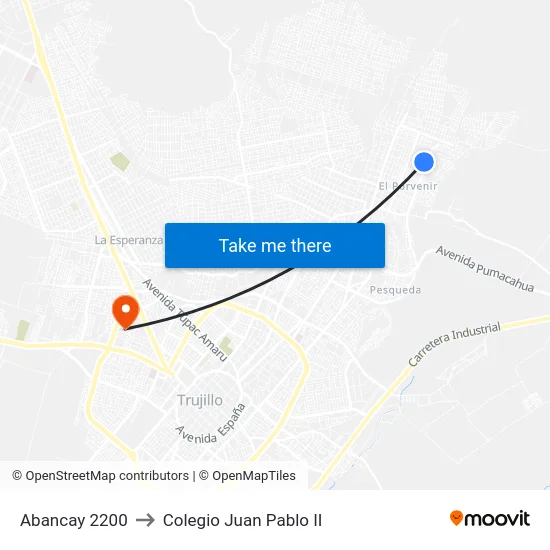 Abancay 2200 to Colegio Juan Pablo II map