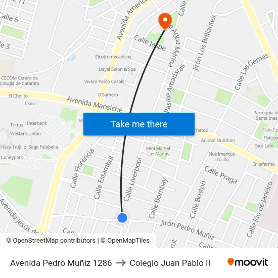 Avenida Pedro Muñiz 1286 to Colegio Juan Pablo II map