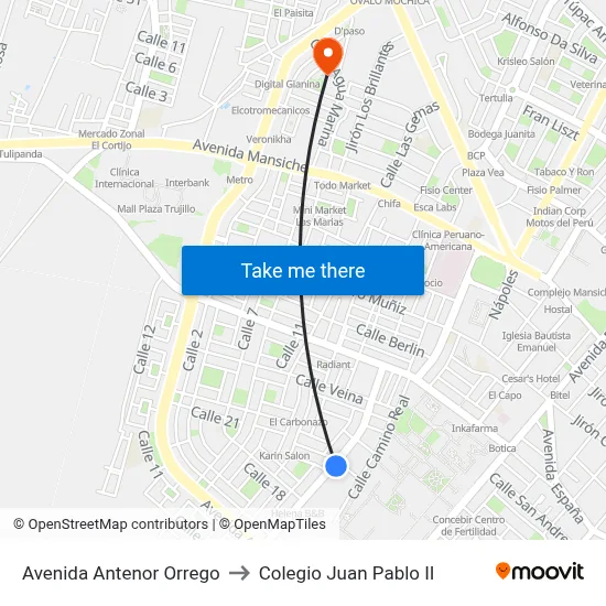 Avenida Antenor Orrego to Colegio Juan Pablo II map