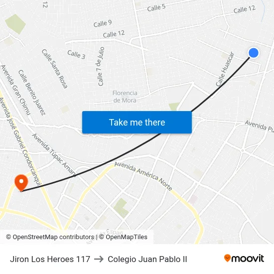 Jiron Los Heroes 117 to Colegio Juan Pablo II map