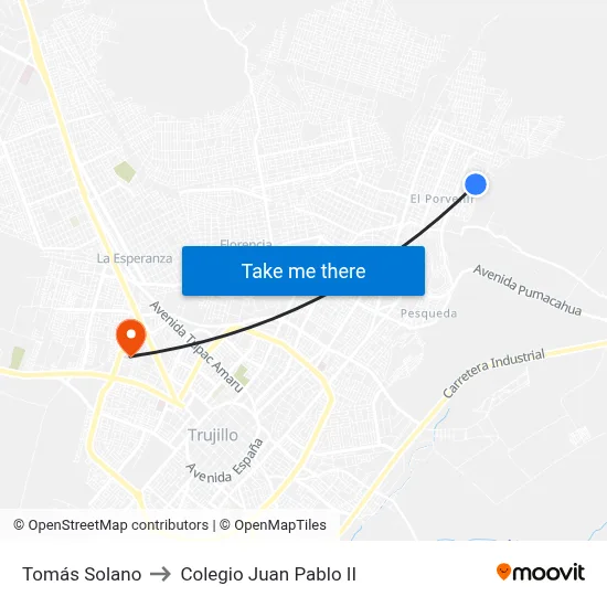 Tomás Solano to Colegio Juan Pablo II map