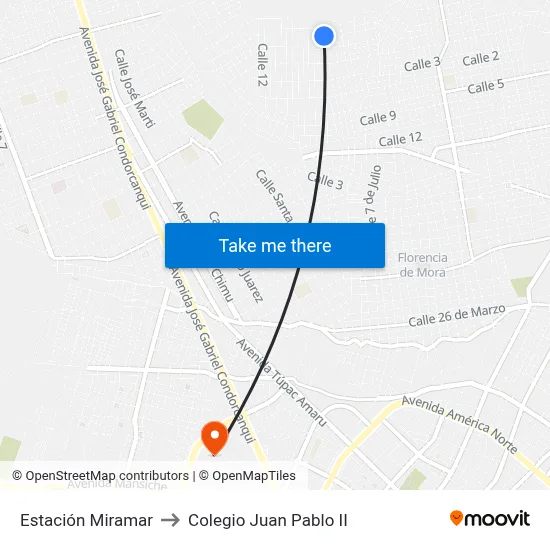 Estación Miramar to Colegio Juan Pablo II map