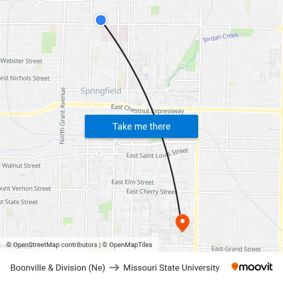 Boonville & Division (Ne) to Missouri State University map