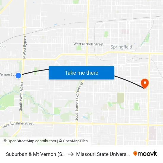 Suburban & Mt Vernon (Se) to Missouri State University map