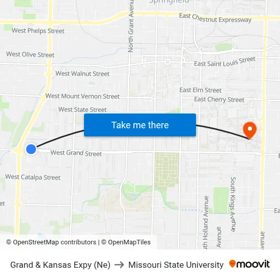 Grand & Kansas Expy (Ne) to Missouri State University map