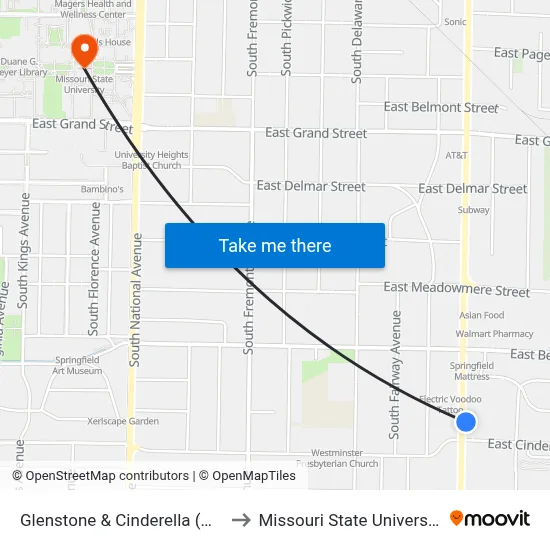 Glenstone & Cinderella (Ne) to Missouri State University map