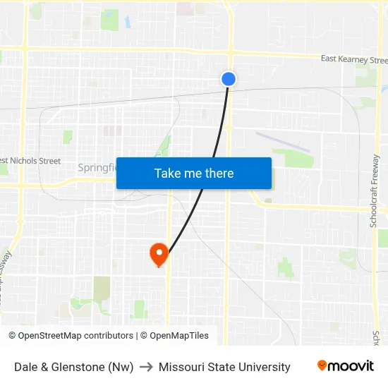 Dale & Glenstone (Nw) to Missouri State University map
