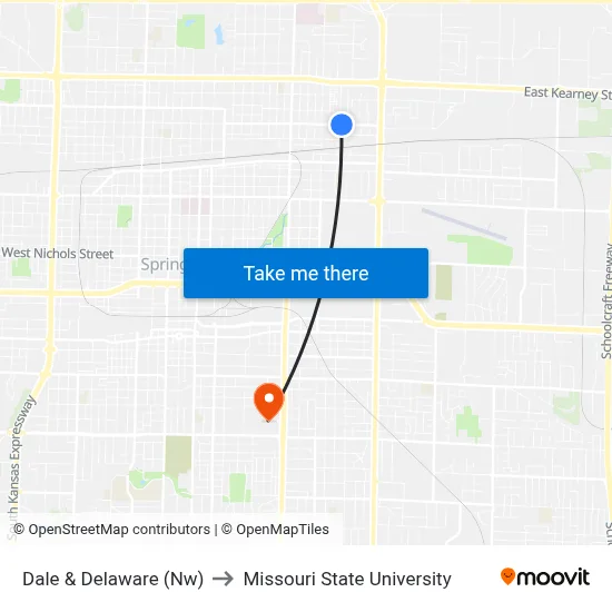 Dale & Delaware (Nw) to Missouri State University map