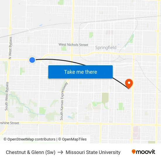 Chestnut & Glenn (Sw) to Missouri State University map
