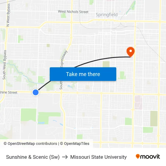 Sunshine & Scenic (Sw) to Missouri State University map