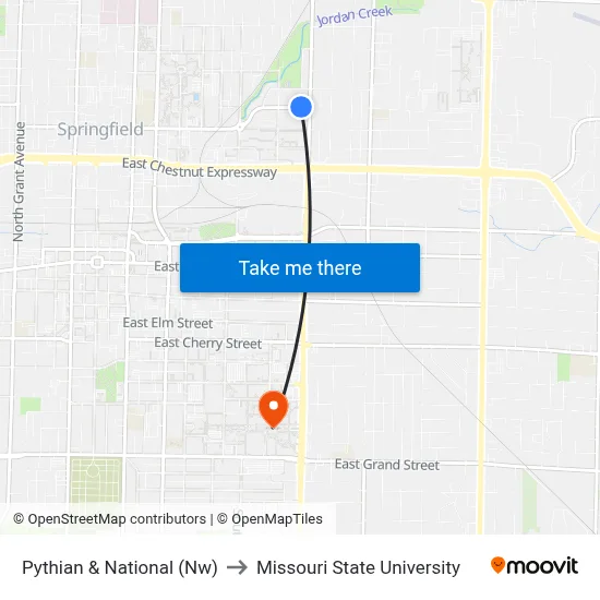 Pythian & National (Nw) to Missouri State University map