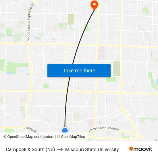 Campbell & South (Ne) to Missouri State University map