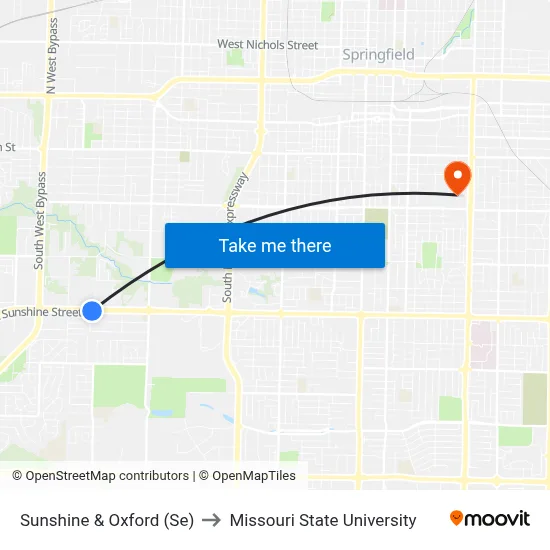 Sunshine & Oxford (Se) to Missouri State University map