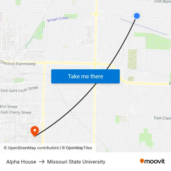 Alpha House to Missouri State University map