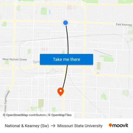 National & Kearney (Sw) to Missouri State University map