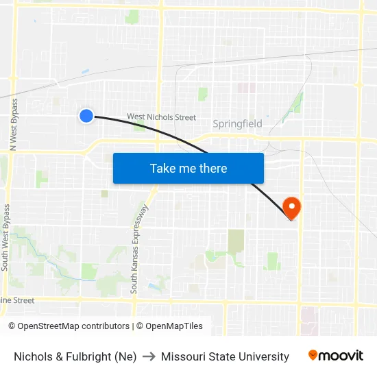 Nichols & Fulbright (Ne) to Missouri State University map
