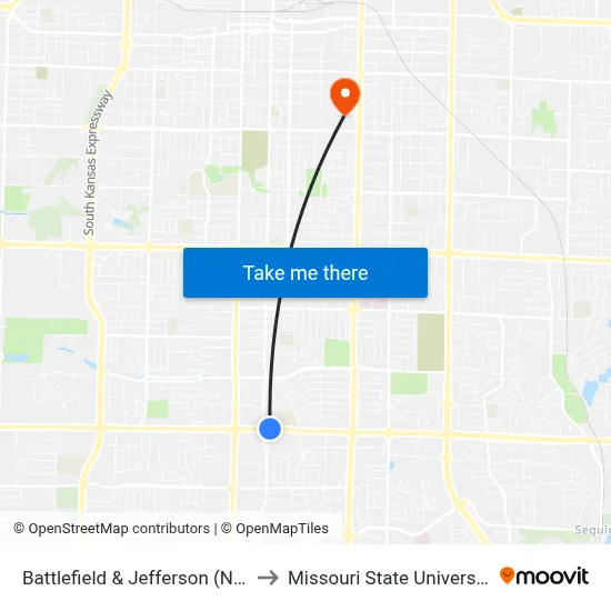 Battlefield & Jefferson (Nw) to Missouri State University map