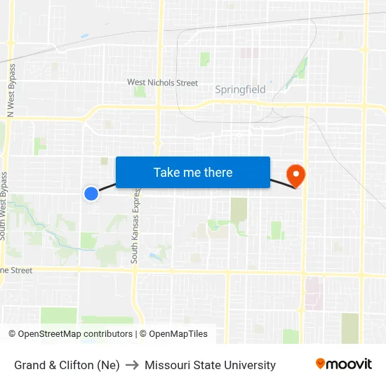 Grand & Clifton (Ne) to Missouri State University map