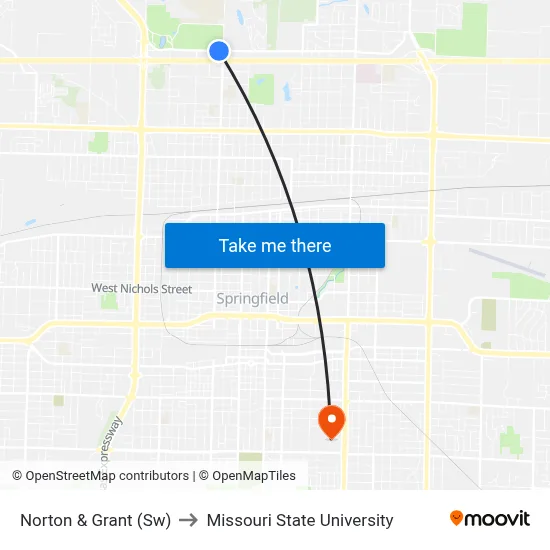 Norton & Grant (Sw) to Missouri State University map