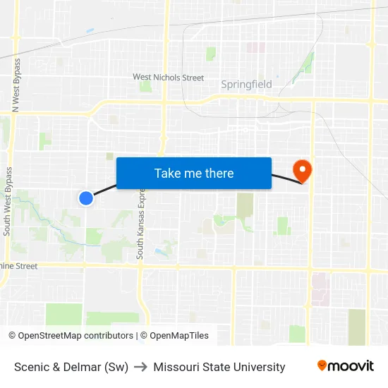 Scenic & Delmar (Sw) to Missouri State University map