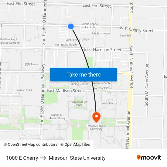 1000 E Cherry to Missouri State University map