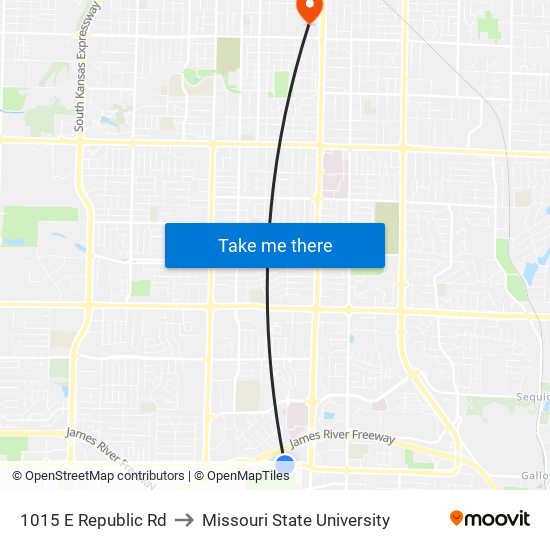 1015 E Republic Rd to Missouri State University map