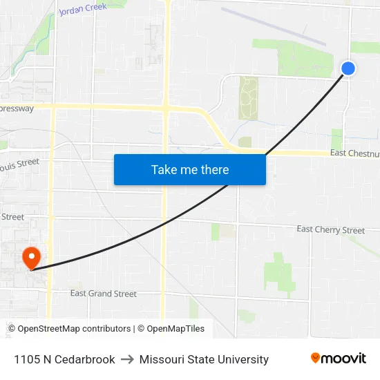 1105 N Cedarbrook to Missouri State University map