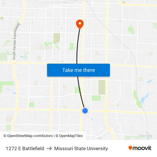 1272 E Battlefield to Missouri State University map