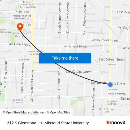 1312 S Glenstone to Missouri State University map