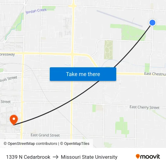 1339 N Cedarbrook to Missouri State University map